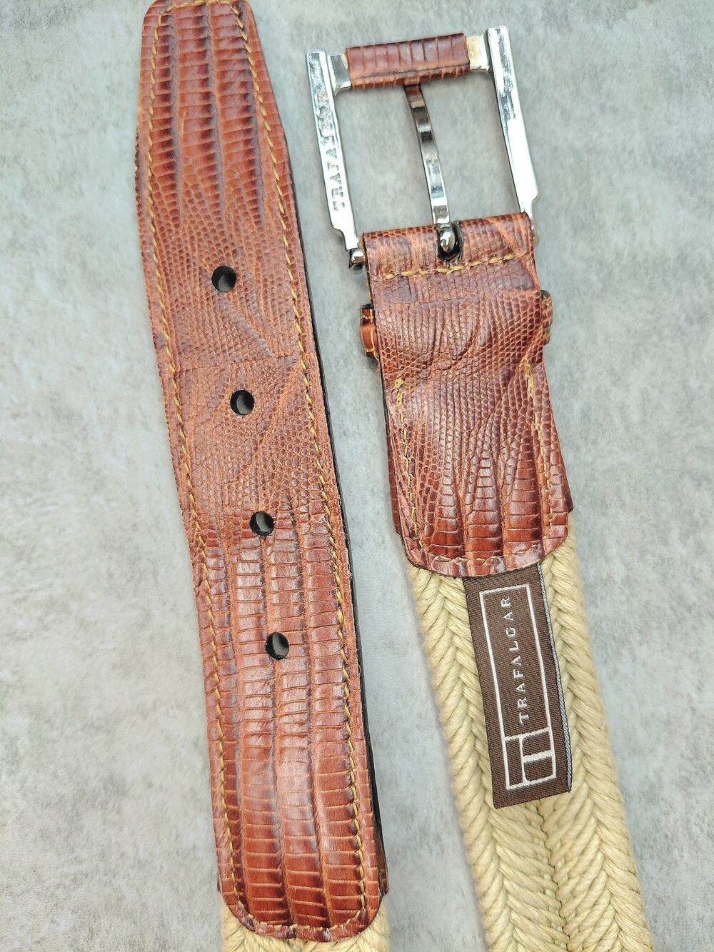 Vintage Trafalgar Men's Belt Size 36 Brown Genuine Lizard Leather Woven Rope USA